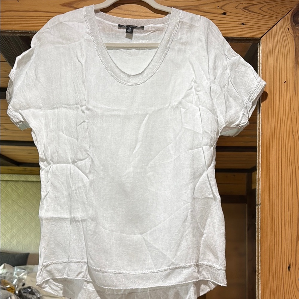 Saks Fifth Avenue White linen loose Short Sleeve Tee -- Free Ship!